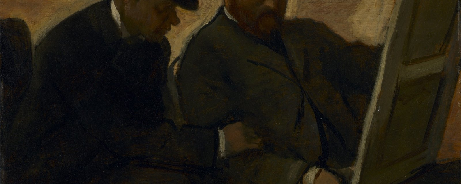 Edgar Degas, Paul Lafond and Alphonse Cherfils Examining a Painting, c. 1878–80: two connoisseurs lean in to judge a canvas before it ships